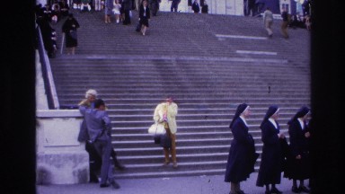 1967: tourists and locals visit an old church built of stone
