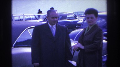 1966: two women and one man in parking lot posing for a picture HOBOKEN NEW