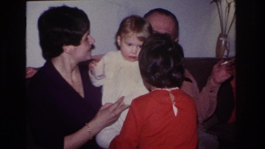 1966: two little girls, a woman and man sitting on couch HOBOKEN NEW JERSEY