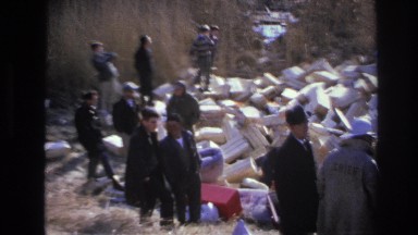 1966: police and people at a devastated grassland. HOBOKEN NEW JERSEY