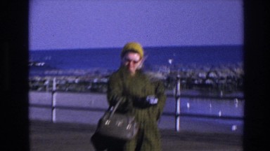 1966: woman walking on the boat dock. HOBOKEN NEW JERSEY