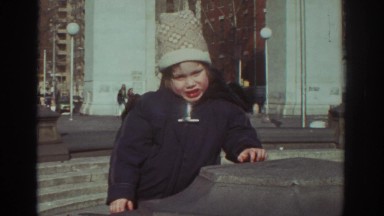 1971: young child playing outdoors near cement pillar BEDFORD VIRGINIA