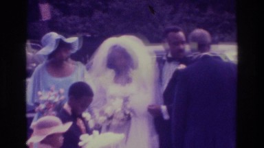 1975: happy couple and ring bearer getting ready for the wedding. ATLANTA