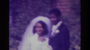1975: newlyweds posing for their picture together. BRONX NEW YORK