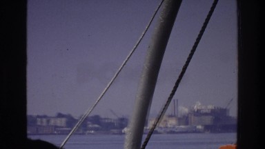1975: a boat ride into a city port. BRONX NEW YORK