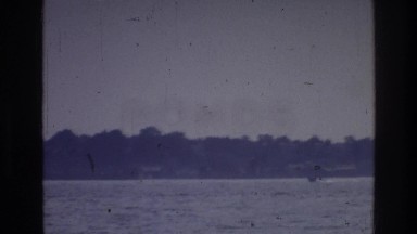 1976: an african-american father walks with his children along a river bank