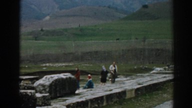 1962: a family during an outing in the field with amazing landscape EPHESUS