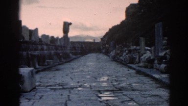 1962: the remnants of stony structure along the side of a cliff EPHESUS TURKEY