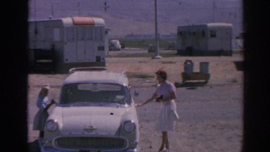 1962: mother and daughter arrive at small town airport. IZMIR TURKEY