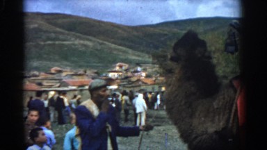 1962: outdoor market area people observing a llama like animal IZMIR TURKEY