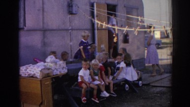 1962: children gathering for a birthday party in the back yard. IZMIR TURKEY