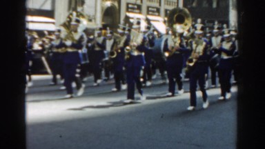 1962: marching band walks down main street NEW YORK CITY