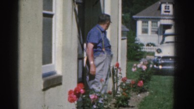 1963: elder man standing outside home overlooking his property. NEW JERSEY