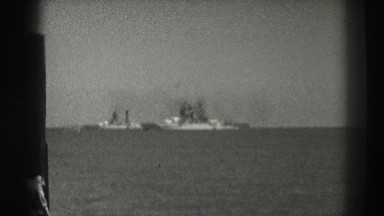 1937: Military Ships Waiting in San Francisco Harbor with Onlooker
