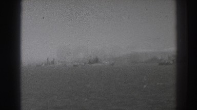 1937: three ships are first in quiet ocean water, vintage clip