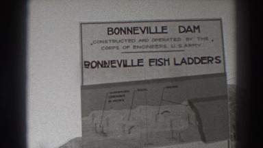 1938: large sign BONNEVILLE DAM OREGON