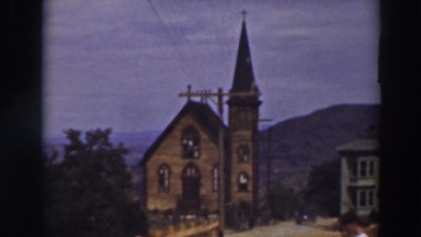1937: church and steeple in a quaint town. VIRGINIA CITY CALIFORNIA