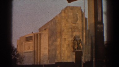 1939: at a museum with big stone walls and statues