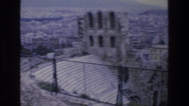 1976: Old Stone Village with Metal Fence in Athens Greece