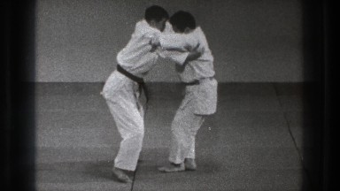 1971: two people demonstrating a karate move. TOKYO JAPAN