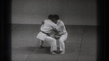 1971: a karate match getting ready to take place. TOKYO JAPAN