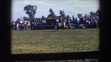 1957: horse and rider prance along the rodeo ground. WHEELING OHIO