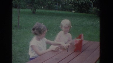 1965: happy girls playing in the back yard. FALLSTON MARYLAND