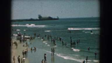 1958: camera pan along a busy shoreline YORKTOWN VIRGINIA