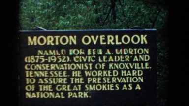 1958: a wooden sign for morton overlook named after ben a. morton