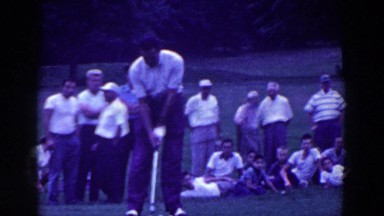1961: Golfer Demonstrates Technique to Group of Men in Ridgefield, New Jersey