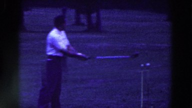 1961: man hitting a golf ball off of an elevated tee RIDGEFIELD, NEW-JERSEY