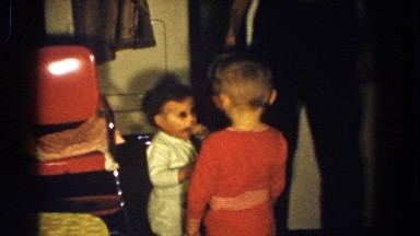 1958: Siblings Playing With Telephone in Living Room While in Pajamas Aliquippa