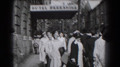 1938: People Waiting for Cabs Outside a Hotel in Reading, Pennsylvania