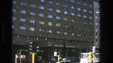 1975: Random View in Front of a Large City Building. Stockholm