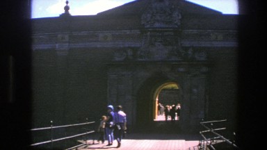 1975: Overview of a Large Building with People Walking Around, Copenhagen
