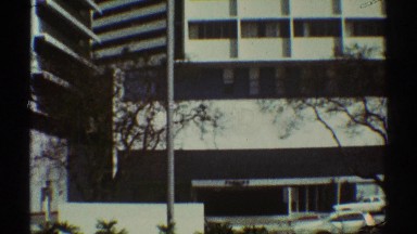 1969: zooming into building window LOS ANGELES CALIFORNIA