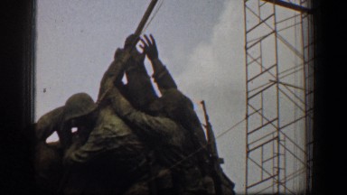 1961: statue of military men raising the flag on iwo jima being constructed