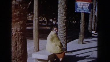1960: Woman Sitting on a Bench Waiting for Her Ride.