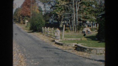 1960: fat mom with bags in hand getting out of the house and walking MIAMI