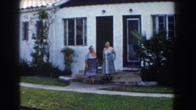 1960: two older woman walking outside MIAMI, FLORIDA