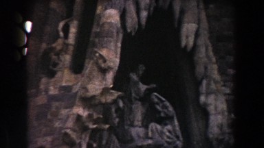 1959: The Interior of a Strange Building with Hanging Parchment in Barcelona