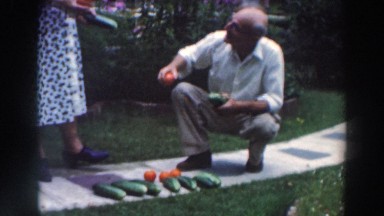 1964: Elderly Man Proudly Showing Homegrown Vegetables in Tustin Wisconsin