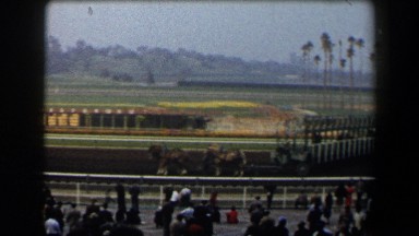 1958: outdoor function horse racing competition people cheering CALIFORNIA