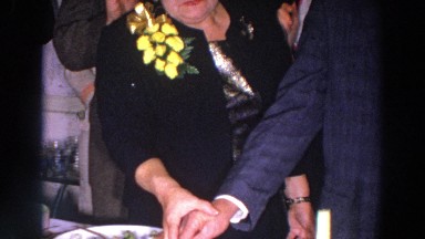 1966: woman and man cutting the cake together. MADISON WISCONSIN