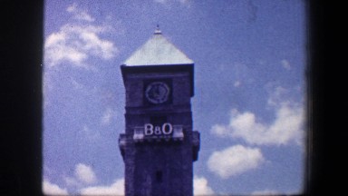 1960: mount royal rail station's clock tower in baltimore, maryland BALTIMORE