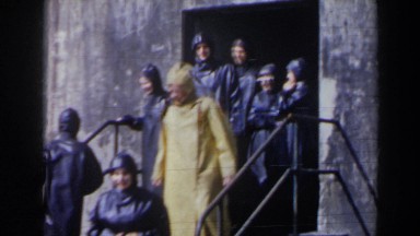 1963: People Leaving a Building and Walking Down Stairs Niagara Falls