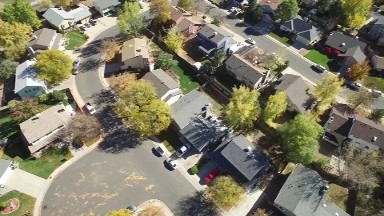 view of many structures from the sky all different shapes and sizes