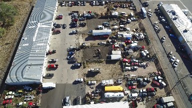 airplane view of a large parking lot. COLORADO