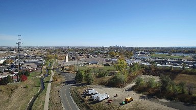 view from an airplane of a city. COLORADO