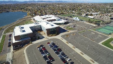 the panoramic view of a modern port and business centers around COLORADO